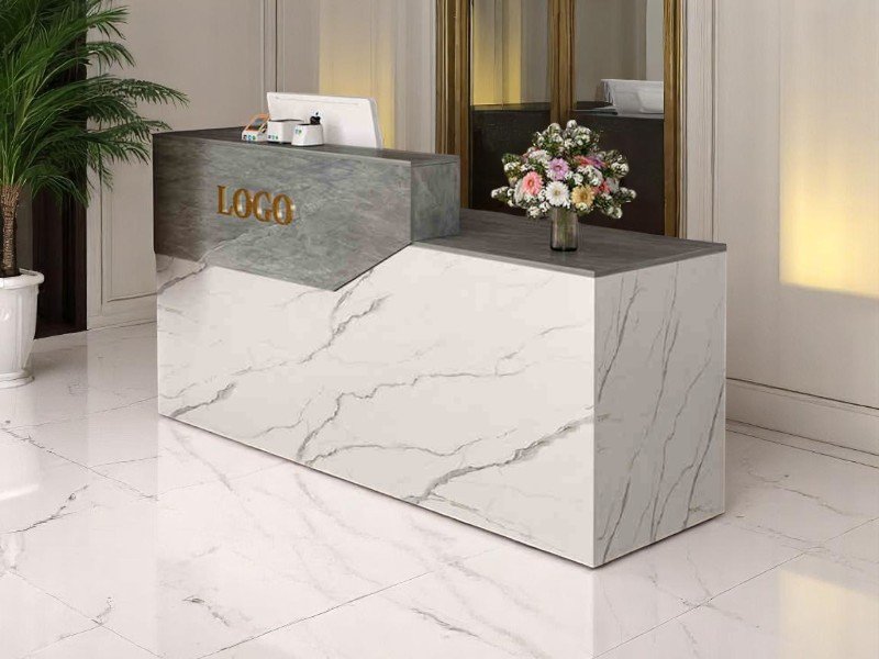 Mẫu quầy tiếp tân chữ L phù hợp không gian
