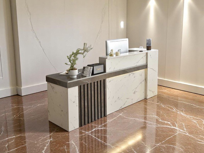 Quầy lễ tân mặt đá marble bền đẹp dễ vệ sinh