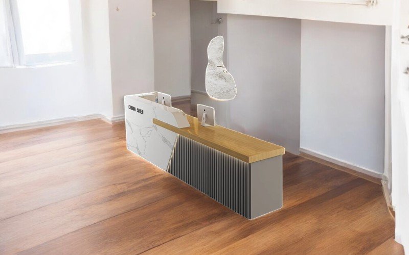 Bàn lễ tân chữ L đẹp hiện đại tối ưu không gian