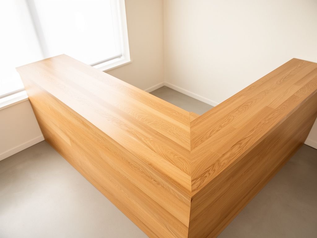 bề mặt gỗ sồi quầy lễ tân được đánh bóng sạch đẹp