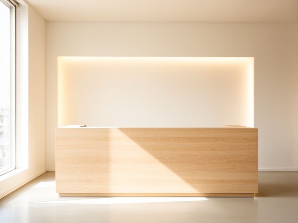 Gia công nội thất văn phòng quầy lễ tân phong cách Scandinavian
