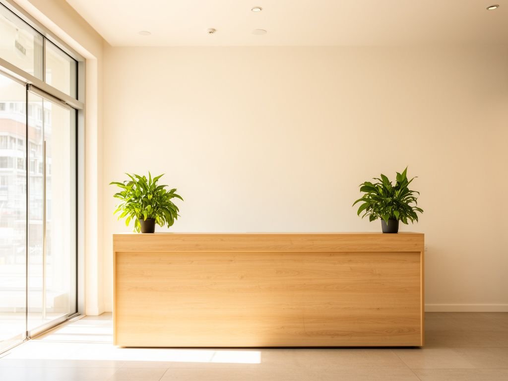 Quầy lễ tân gỗ sồi sáng phong cách Bắc Âu tối giản
