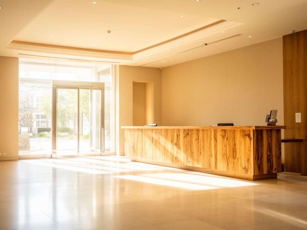 Quầy lễ tân khách sạn tại TPHCM thiết kế gỗ tự nhiên sang trọng