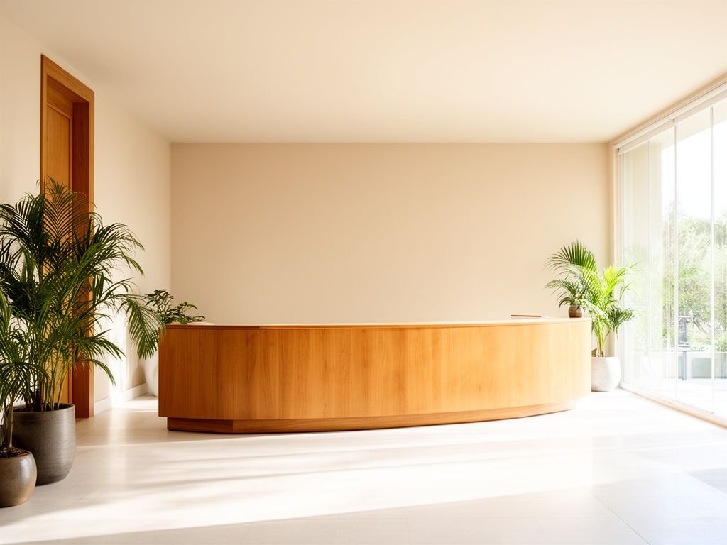Quầy lễ tân spa tại TPHCM thiết kế gỗ tự nhiên hiện đại