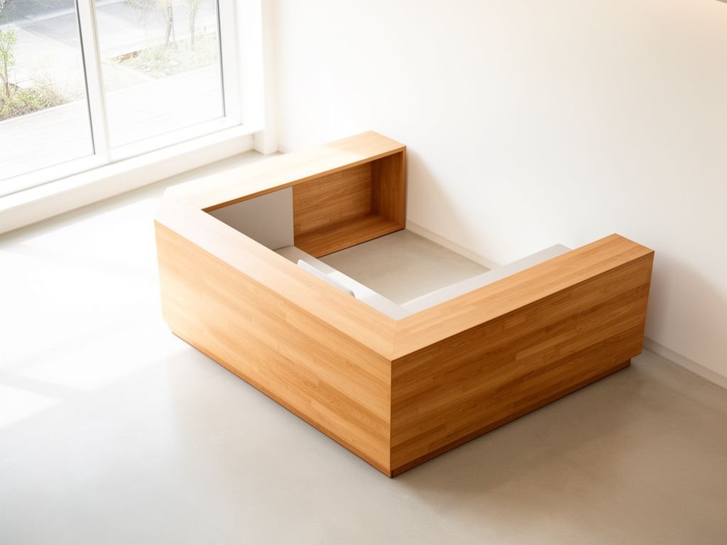 Thiết kế bàn quầy lễ tân tối giản nhìn từ trên xuống