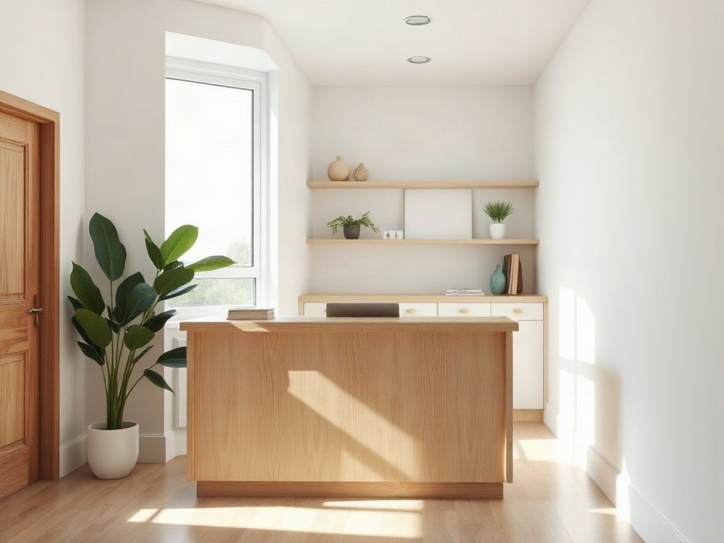 Báo giá quầy lễ tân nhỏ gọn bằng gỗ sáng cho sảnh văn phòng nhỏ