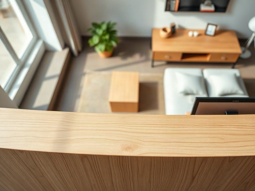 Cận cảnh bề mặt melamine vân gỗ của quầy lễ tân gỗ công nghiệp