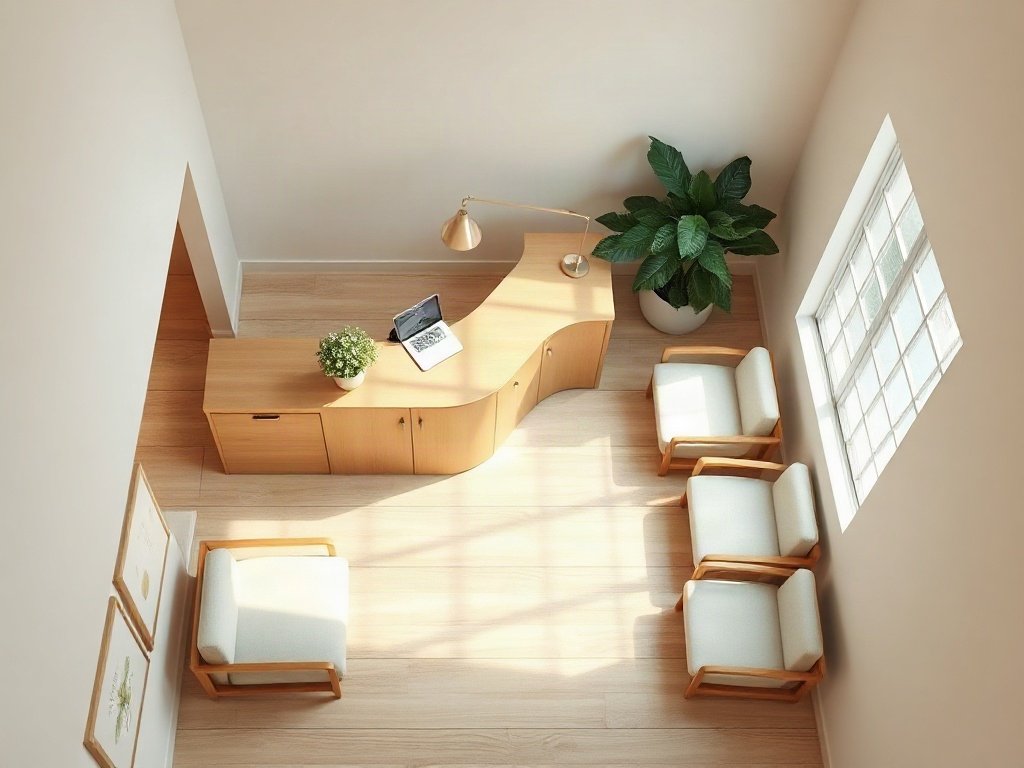 Quầy lễ tân chữ L phong cách Japandi cho văn phòng nhỏ theo báo giá quầy lễ tân hợp lý