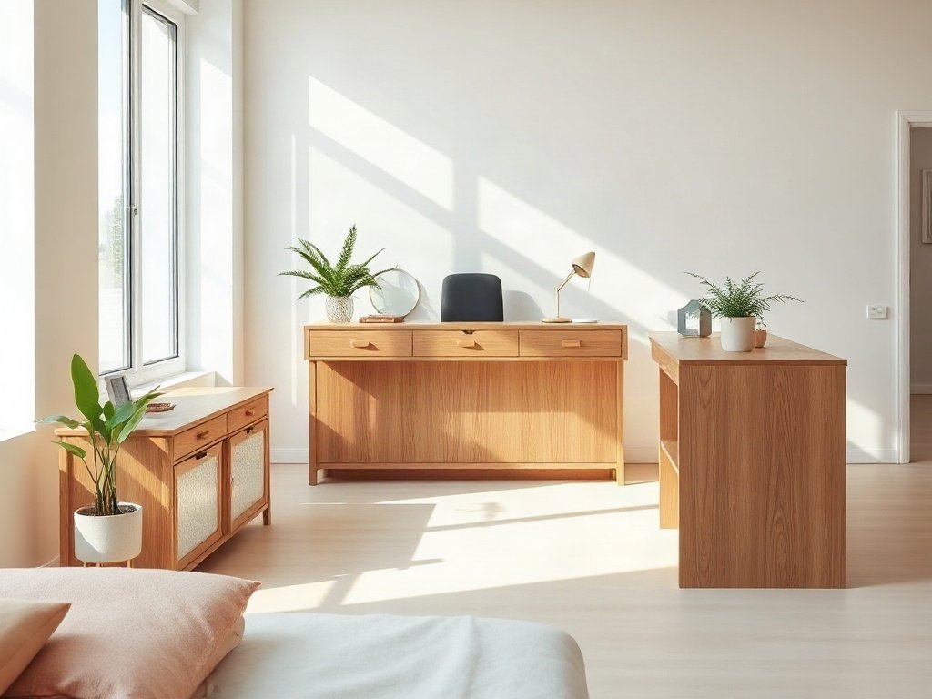 Quầy lễ tân văn phòng chữ L gỗ teak có hộc kéo trong showroom